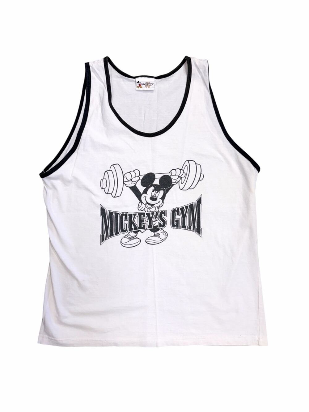 Vintage Mickey's Gym White Ringer Tank Black Trim - Size XL See Measurements